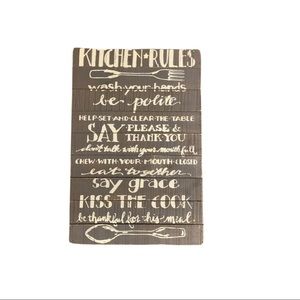 “Kitchen Rules” Primitives by Kathy wooden slat sign, grey
